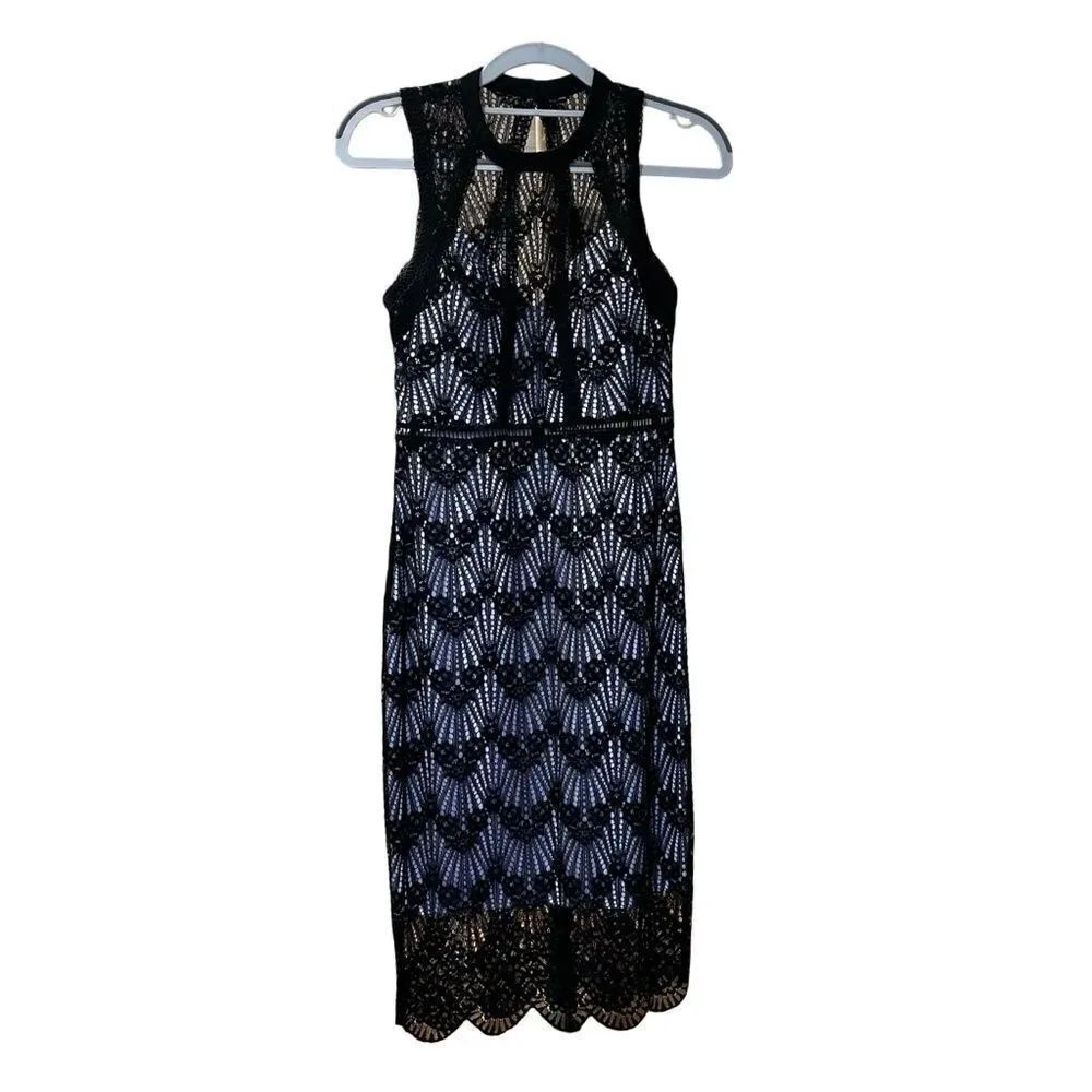 Guess High Neck Black Lace Lavender Slip Sleeveless Sheath Dress Size 0